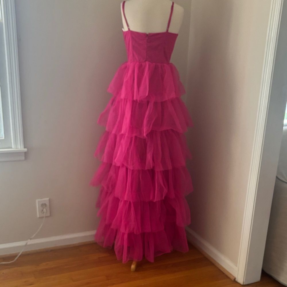 NWT Lulus Rule the Runway Hot Pink Tulle Bustier Maxi Dress M - Picture 6 of 8